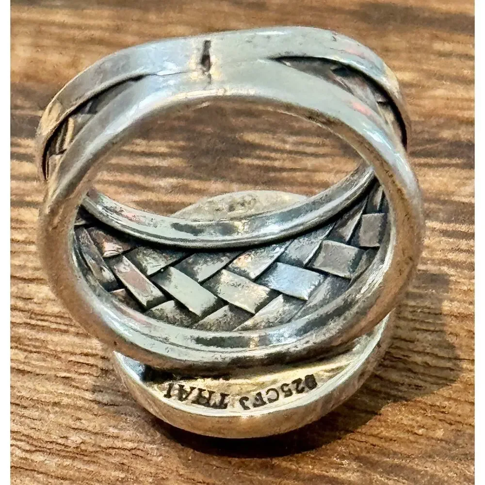 Vintage CFJ Thai Mother of Pearl 925 Sterling Silver Statement Ring Size 6.5